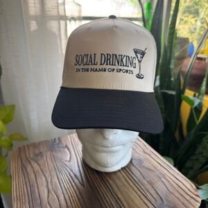 Social Drinking‎ In The Name Of Sports Snapback Hat Cream Black Novelty Cap